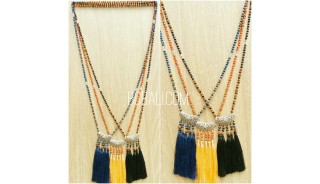 crystal beads glass mix  mala necklace tassels pendant triple handmade